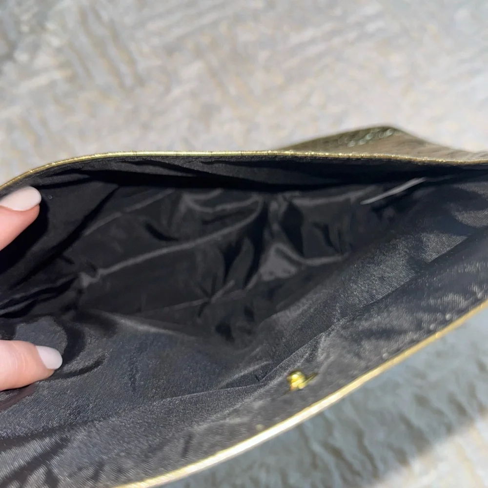 Gold Crocodile Embossed Makeup Bag